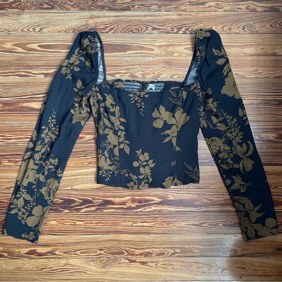 Reformation Tops - Reformation Blue and Brown Long Sleeve Floral Top